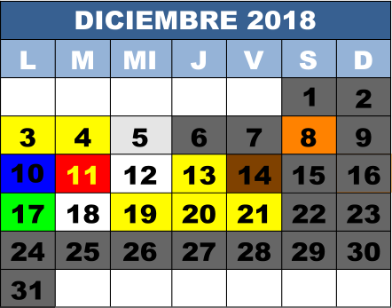 DICIEMBRE 2018 L M MI J V S D 2 3 4 5 6 7 8 9 10 11 12 13 14 15 16 17 18 19 20 21 22 23 24 25 26 27 28 29 30 31 1